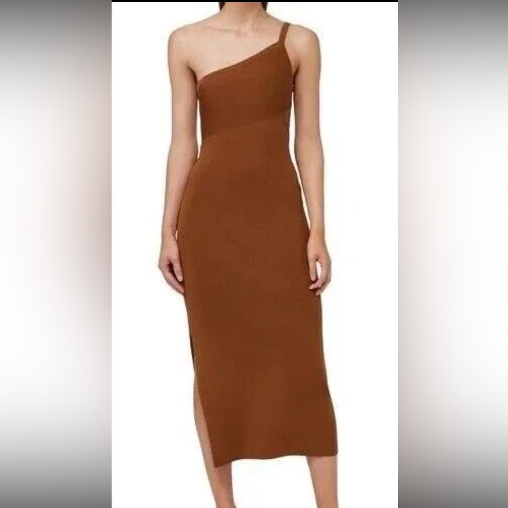 House of Harlow 1960 One Shoulder Ribbed Maxi Brown Dress size M